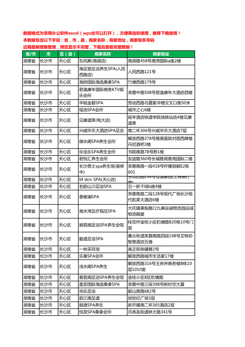 2020新版湖南省长沙市天心区SPA工商企业公司商家名录名单联系电话号码地址大全34家