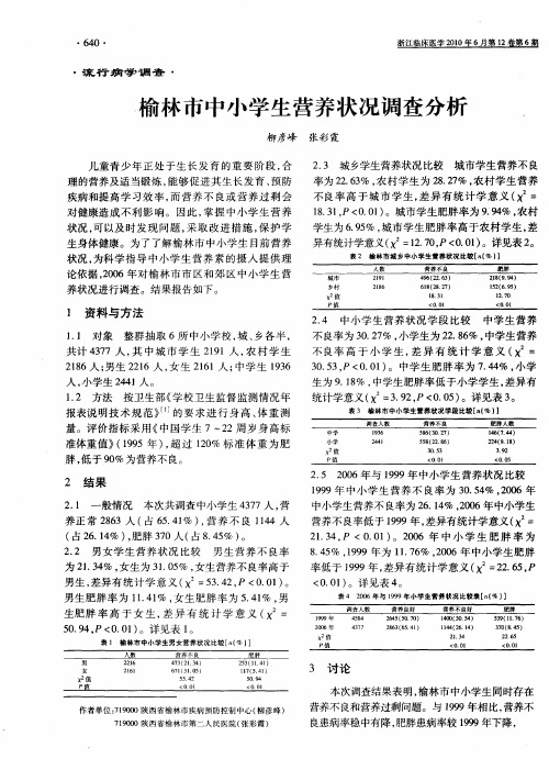 榆林市中小学生营养状况调查分析