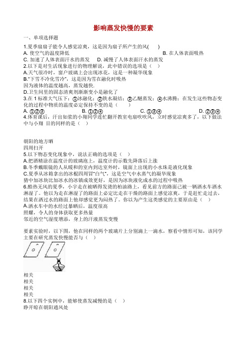 中考物理 知识点全突破系列 专题 影响蒸发快慢的因素