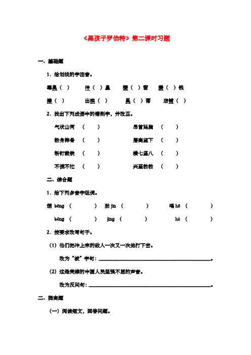 新北师大版小学语文六年级上册《黑孩子罗伯特》第二课时习题