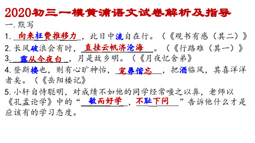 2020初三一模黄浦语文卷解析及指导 