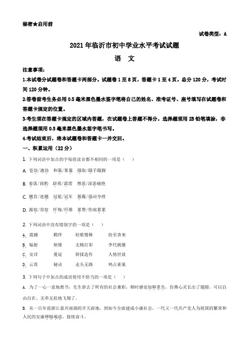 精品解析：山东省临沂市2021年中考语文试题(原卷版)