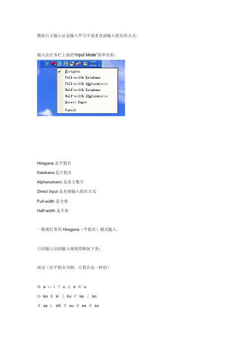 微软日文输入法是输入罗马字或者直接输入假名的方式