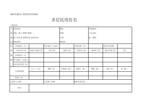 各种类型建筑工程造价经济指标分析表
