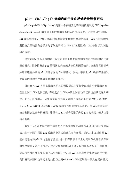 p21～(WAF1Cip1)远端启动子及自反馈转录调节研究.doc