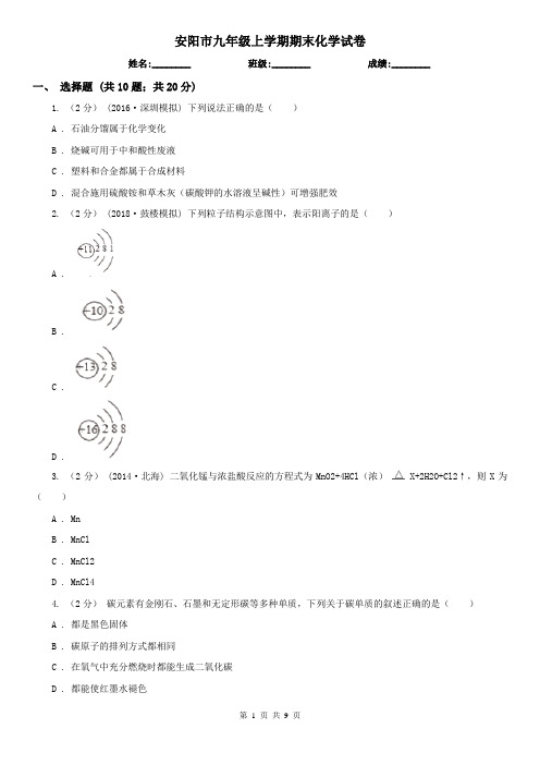 安阳市九年级上学期期末化学试卷