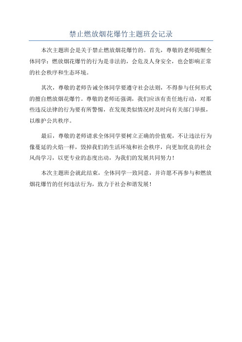 禁止燃放烟花爆竹主题班会记录