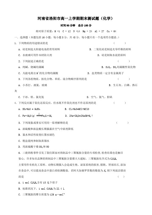 河南省洛阳市高一上学期期末测试题(化学).doc