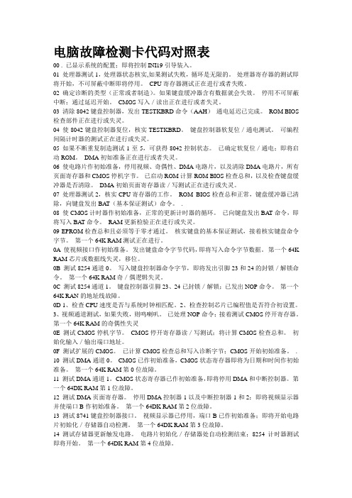 电脑故障检测卡代码对照表