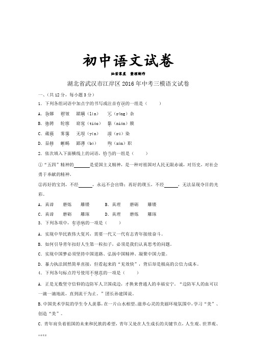 湖北省武汉市江岸区 三模语文试卷