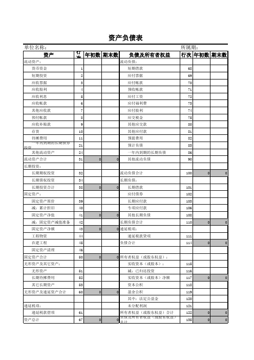 资产负债表损益表模板(经典)