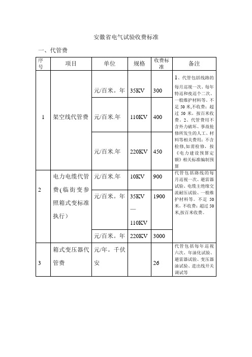 安徽省电气试验收费标准