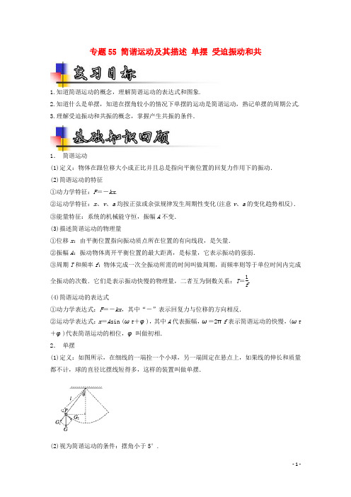 高考物理一轮复习 专题55 简谐运动及其描述 单摆 受迫振动和共振(讲)(含解析)