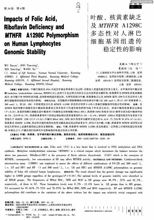 叶酸、核黄素缺乏及MTHFR A1298C多态性对人淋巴细胞基因组遗传稳定性的影响
