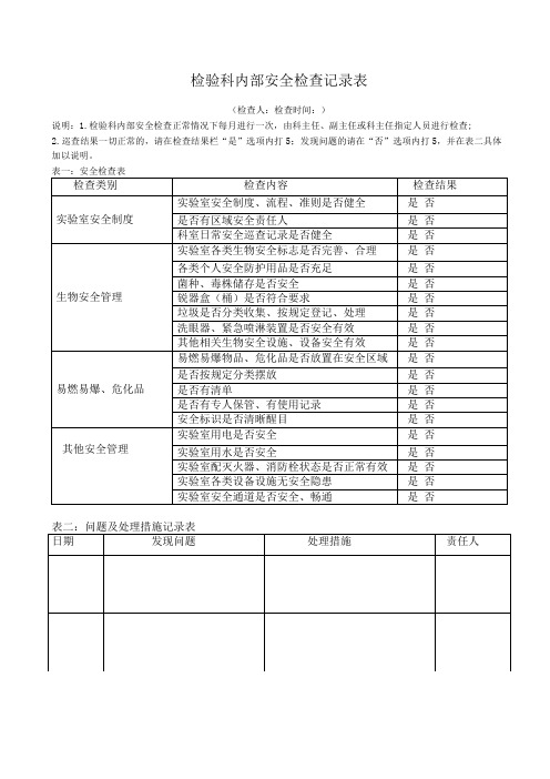 检验科内部安全检查记录表