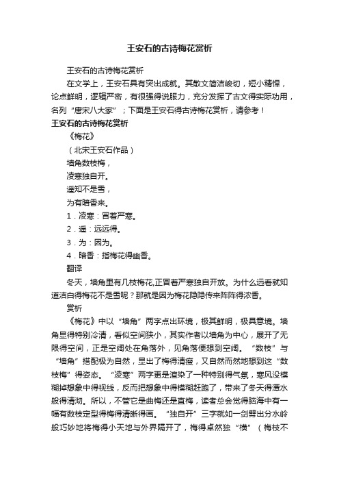 王安石的古诗梅花赏析