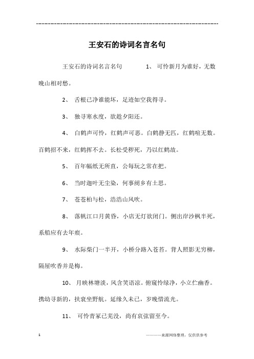 王安石的诗词名言名句