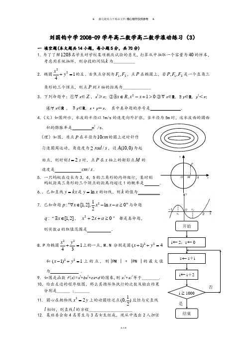 苏教版高中数学选修2-2高二滚动练习.docx