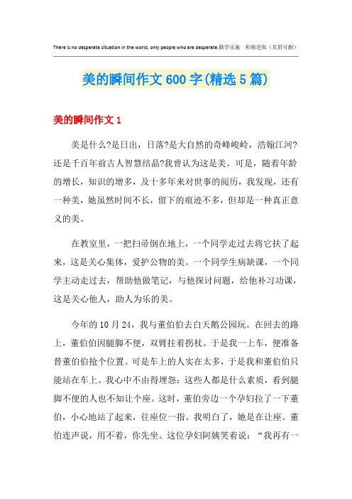 美的瞬间作文600字(精选5篇)