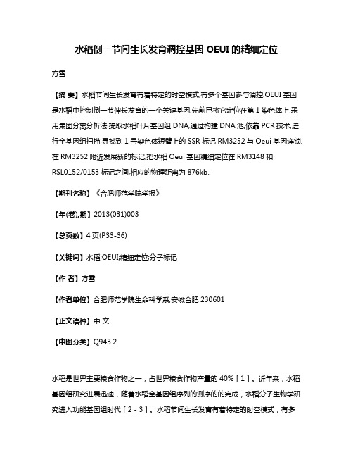 水稻倒一节间生长发育调控基因OEUI的精细定位
