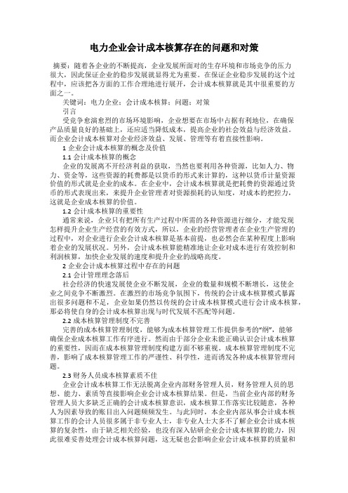 电力企业会计成本核算存在的问题和对策