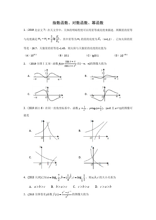 三年高考(2017-2019)各地文科数学高考真题分类汇总：指数函数、对数函数、幂函数