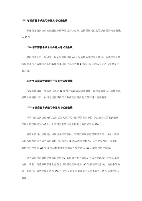 云南公务员考试分数线汇总(2005年-2011年)
