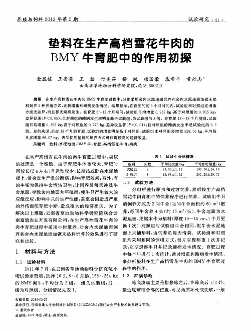 垫料在生产高档雪花牛肉的BMY牛育肥中的作用初探