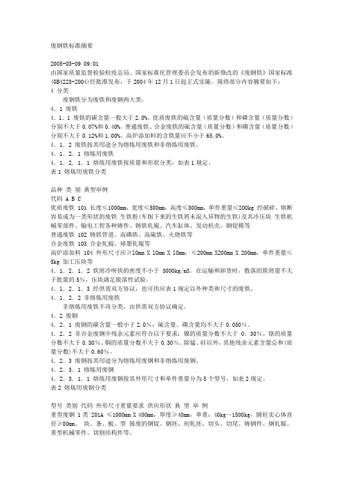 废钢铁标准摘要
