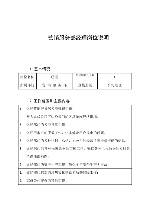 营销部主任岗位说明