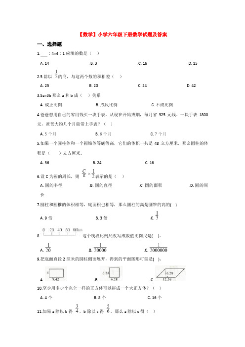 【3套打包】松原市小升初模拟考试数学试题含答案
