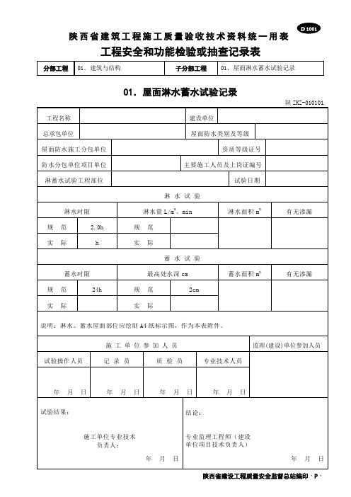 D1001 屋面淋水蓄水试验记录表