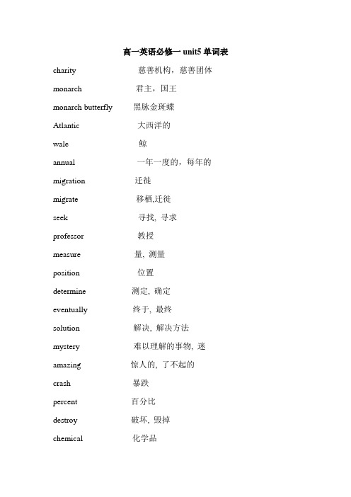 2019外研版高一英语必修一unit5单词表