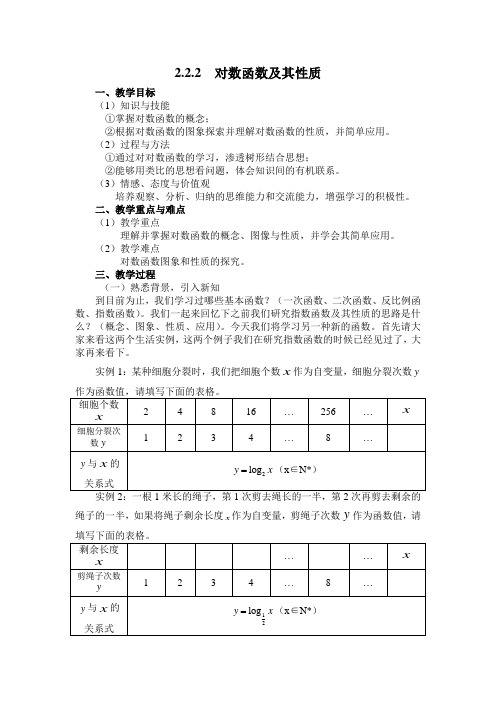 对数函数及其性质教案