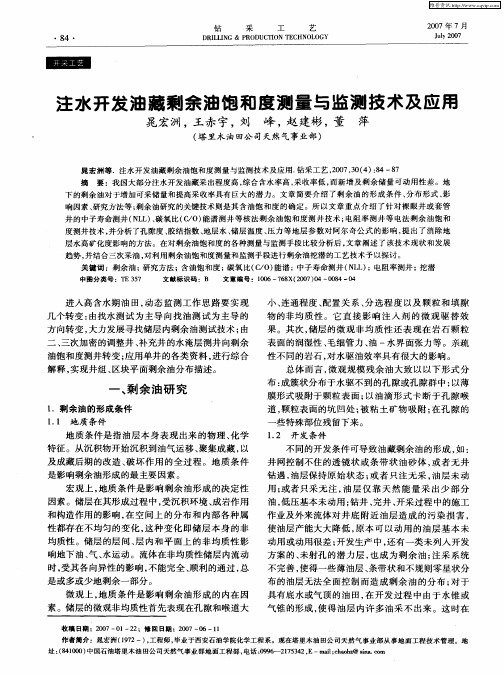 注水开发油藏剩余油饱和度测量与监测技术及应用