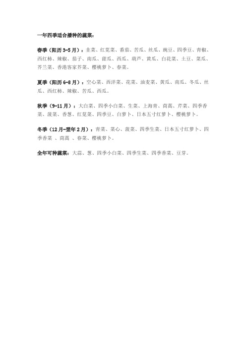 一年四季适合播种的蔬菜
