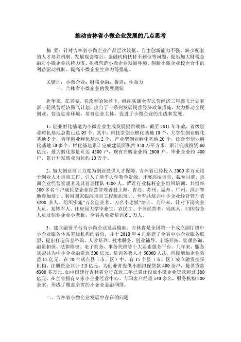 推动吉林省小微企业发展的几点思考