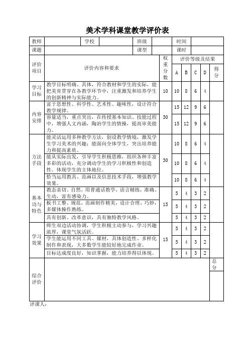 美术课堂教学评价表