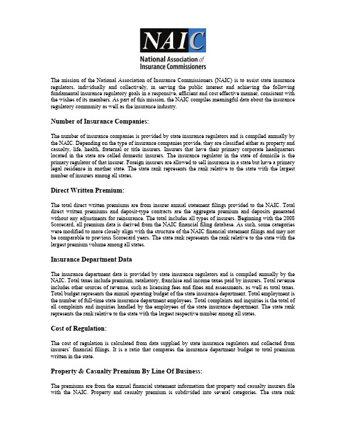 2009年美国保险市场部分统计数据