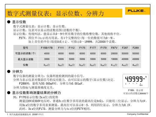 数字式测量仪表：显示位数、分辨力