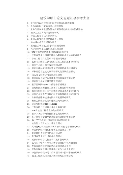 建筑学硕士论文选题汇总参考大全