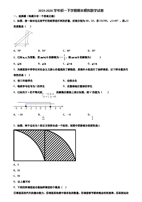 〖精选3套试卷〗2020学年广西省玉林市初一下学期期末数学经典试题