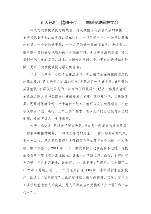 斯人已世,精神长存——向廖俊波同志学习