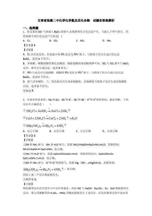甘肃省张掖二中化学化学氮及其化合物  试题含答案解析