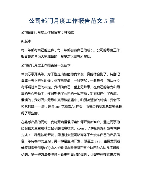 公司部门月度工作报告范文5篇