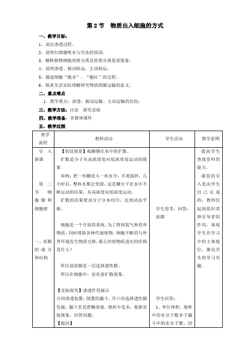 高中生物物质出入细胞的方式2教案浙科版必修1