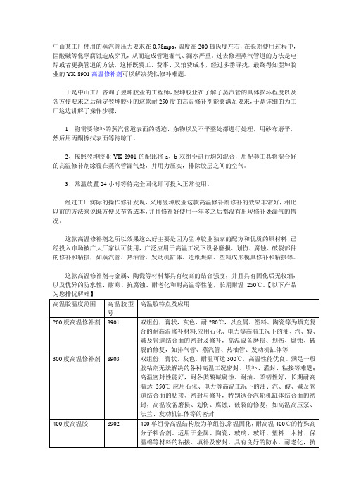 高温修补剂YK-8901在高温高压蒸汽管道修补应用