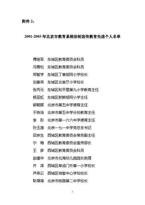 北京市教育系统“四五”法制宣传教育先进个人名单