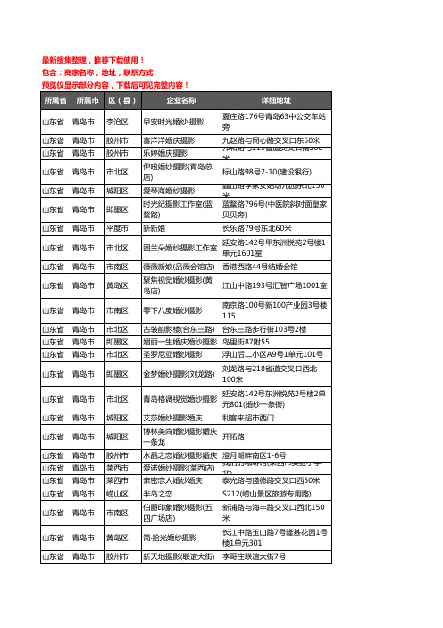 新版山东省青岛市婚纱摄影企业公司商家户名录单联系方式地址大全525家