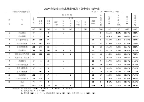 2009年毕业生年末就业情况(分专业)统计表